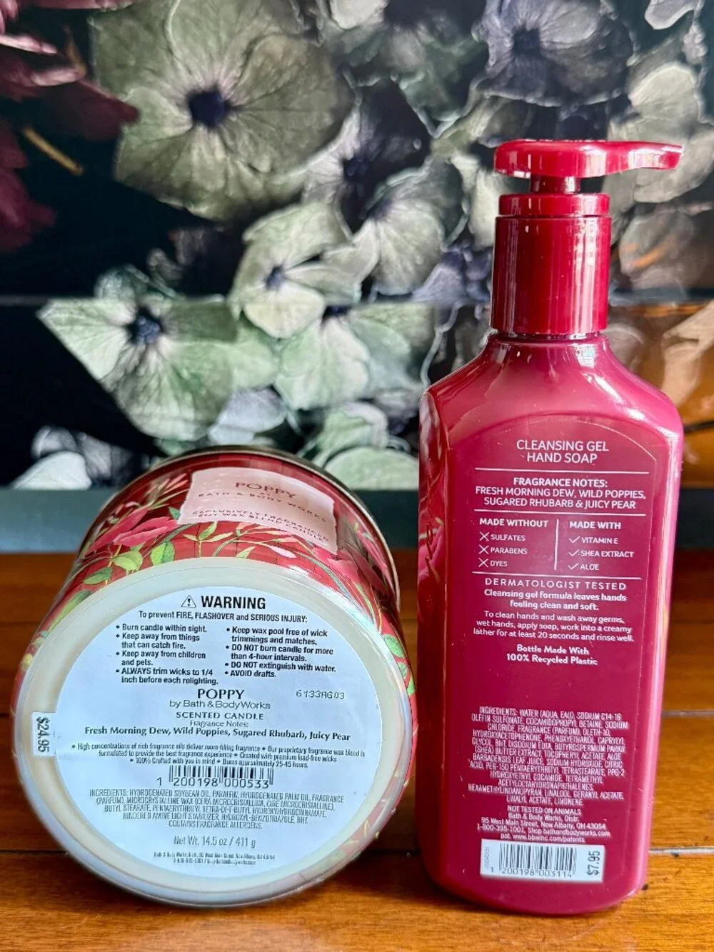 NEW 2-Pc POPPY 3-Wick Candle & Gel Hand Soap Bath & Body Works
